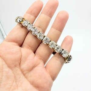 Vintage Rhinestone Stretch Bracelet Gold Tone Crystal Tennis Style